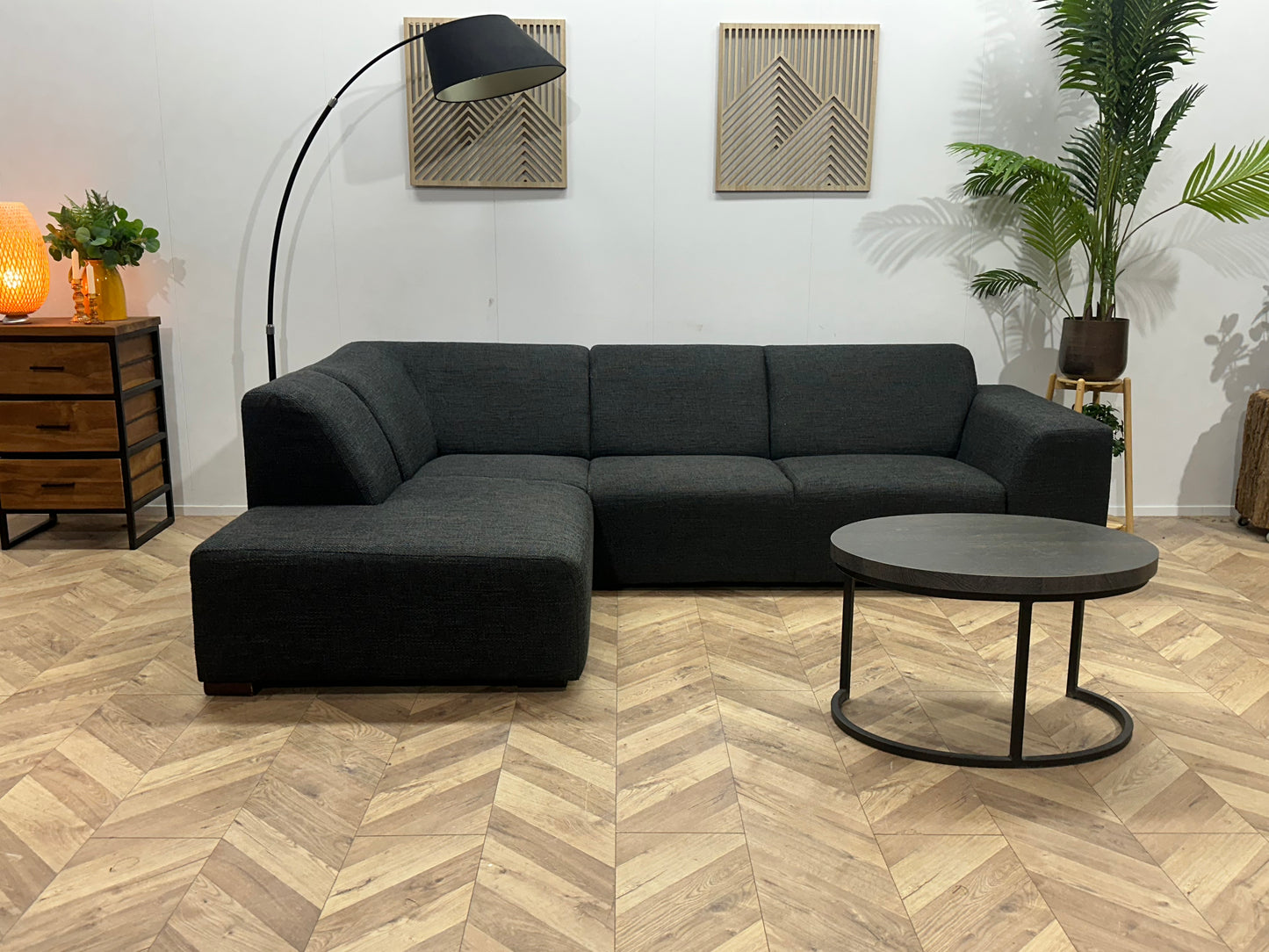 Antraciet Hoekbank ~ Vaste Kussens