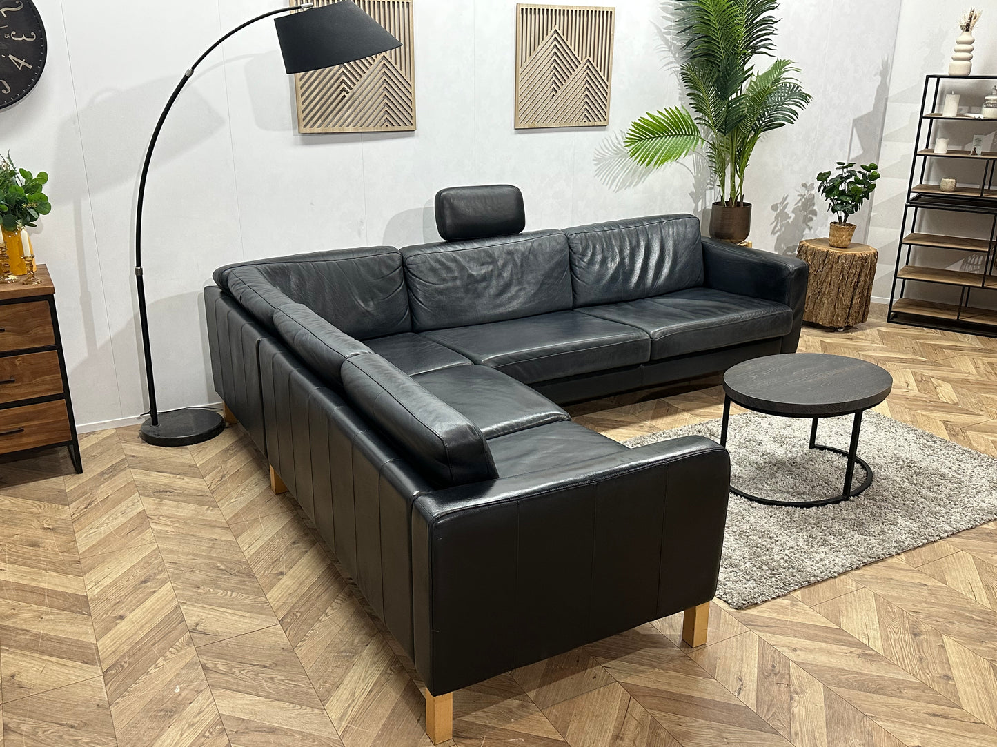 Zwarte Echt Lederen Hoekbank ~ Losse Kussens Met Afneembare Hoezen