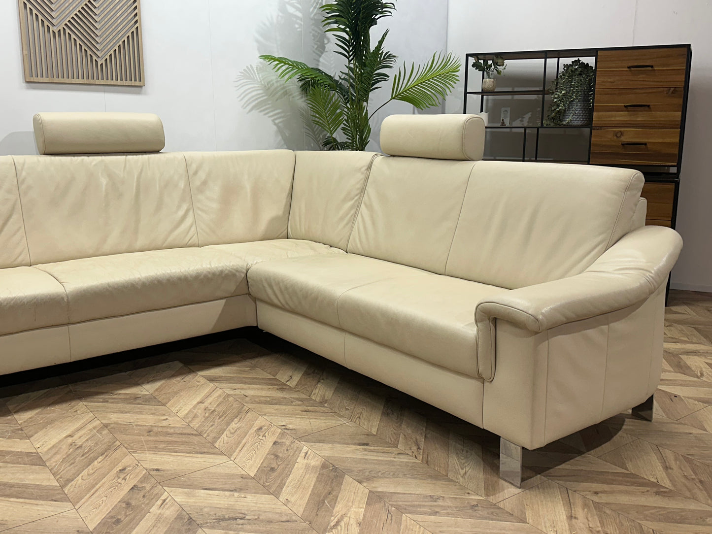 Crème Echt Lederen Ruime U Bank ~ Vaste Kussens