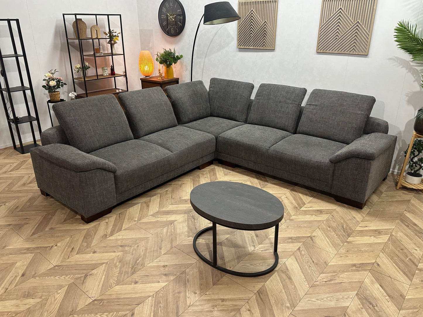 H&H Grijze Hoekbank ~ Verstelbare Hoofdsteunen