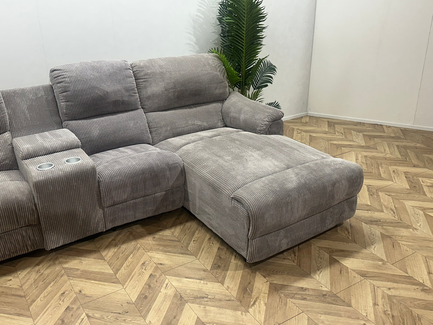 Licht Grijze Ribstof U Bank ~ Relaxfunctie ~ Kleine Opbergruimte ~ Nieuwstaat