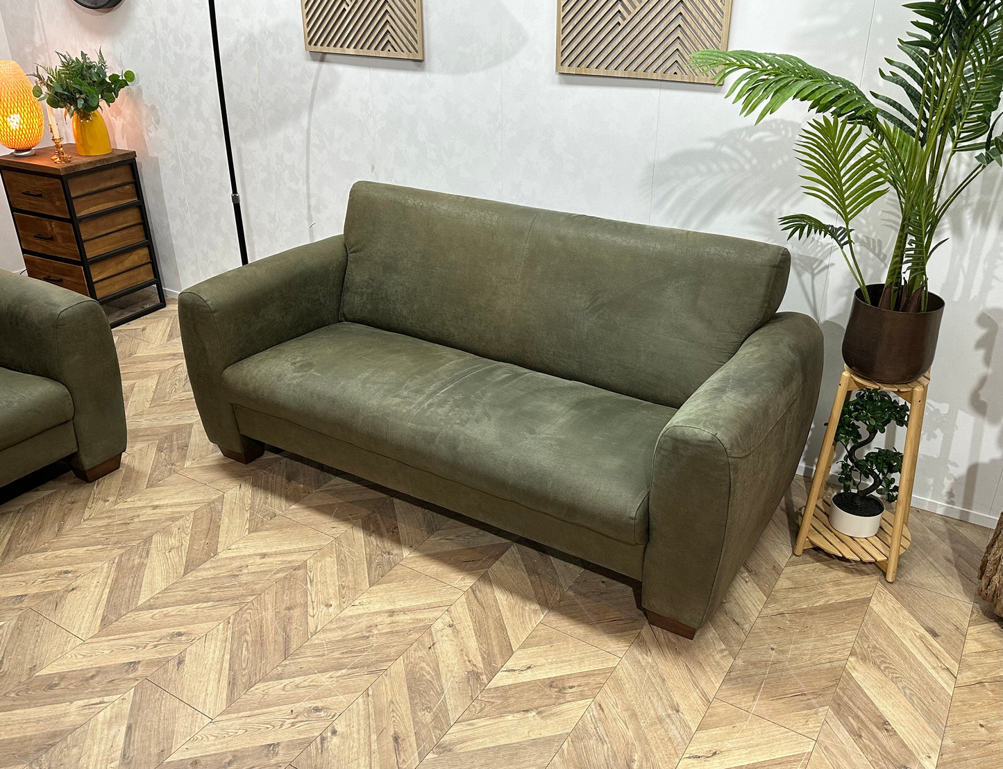 Groene Suède Stoffen Banken Set ~ Vaste Kussens