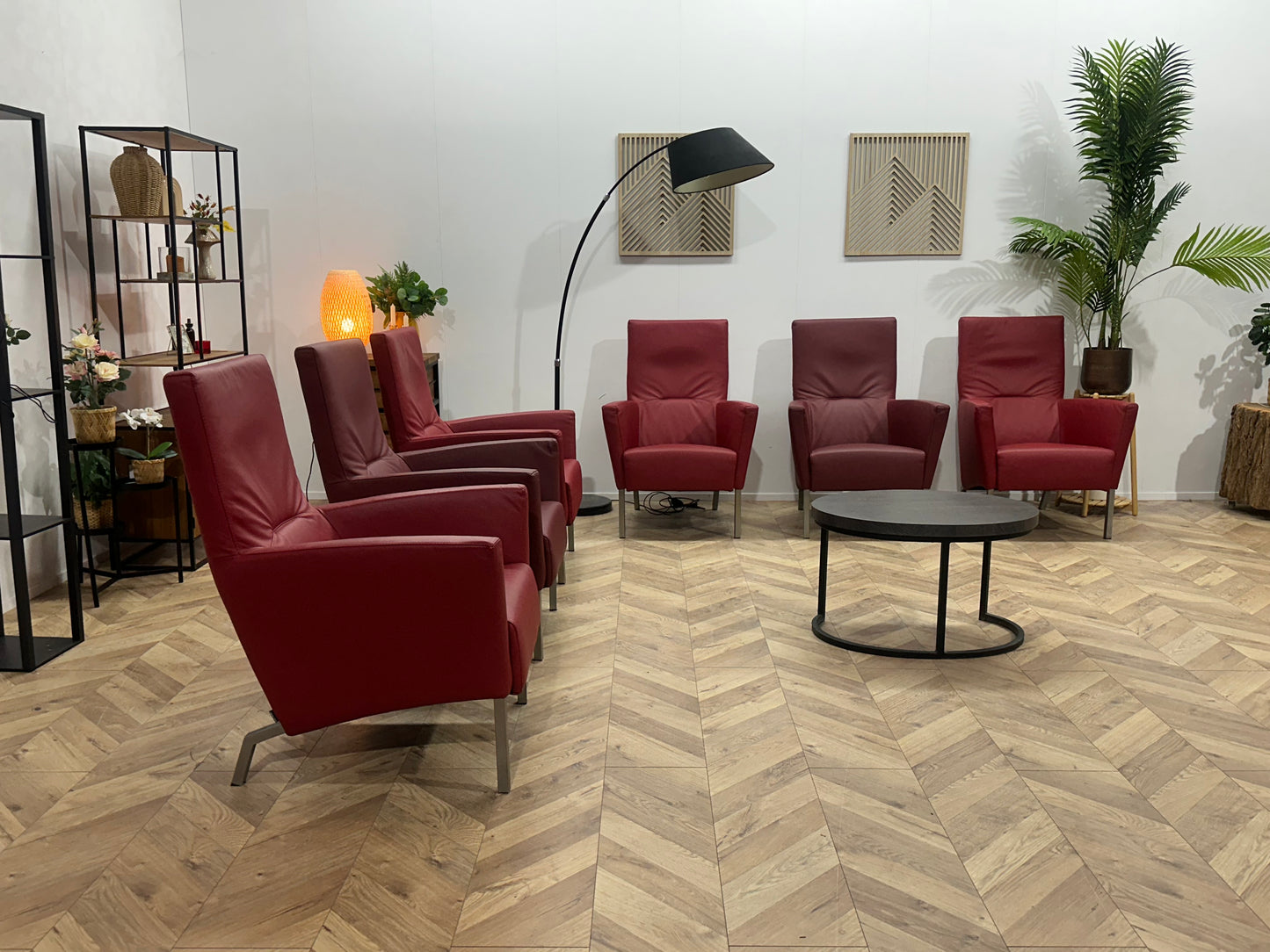 Rode Echt Lederen Stoelen Set