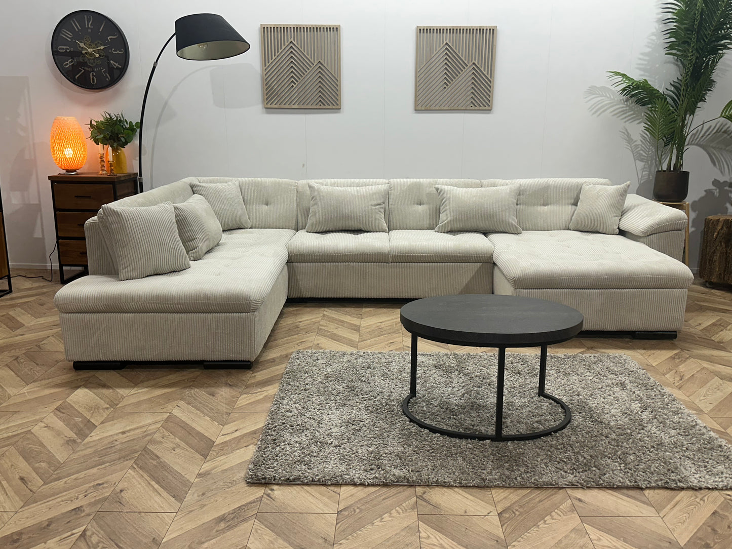 !Showroommodel! Witte Ribstof Hoekbank