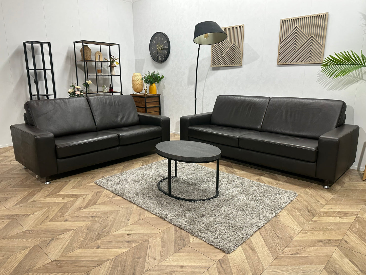 Montèl Bruine Echt Lederen Banken Set ~ Vaste Kussens