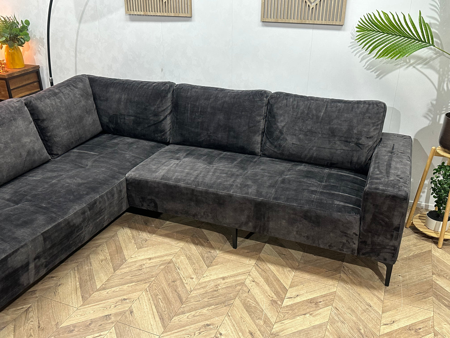 Antraciet Velvet Hoekbank ~ Losse Kussens Met Afneembare Hoezen