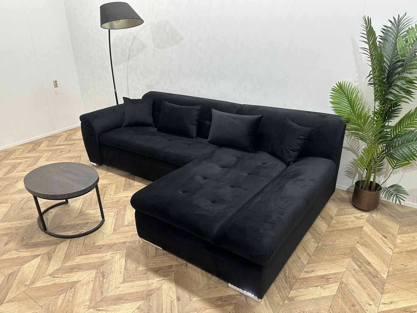 !Showroommodel! Zwart Velvet Hoekbank ~ Opbergruimte ~ Slaapfunctie
