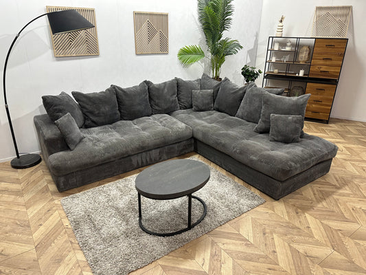 Antraciet Ribstof Hoekbank ~ Losse Kussens Met Afneembare Hoezen