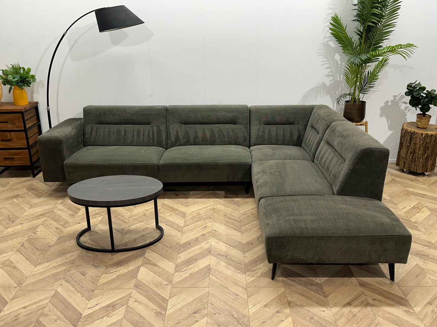 Donker Groene Suède Stoffen Hoekbank ~ Vaste Kussens