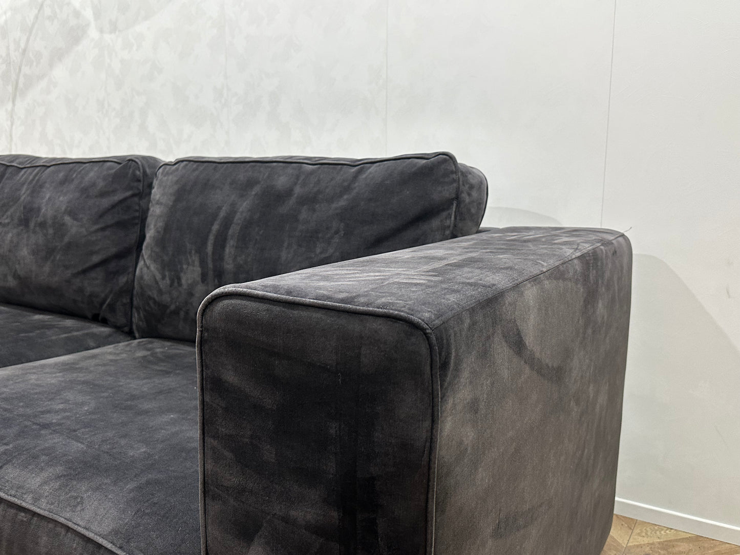 Antraciet Velvet 2.5-Zits Bank Inc Hocker ~ Nieuwstaat