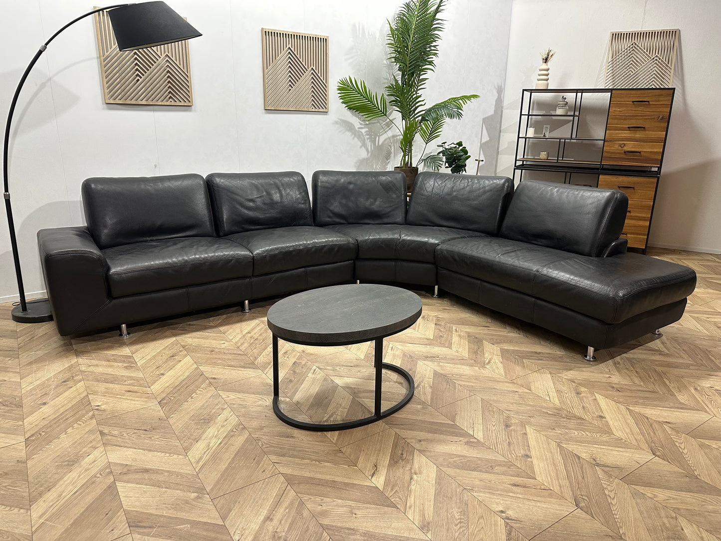 Zwart Echt Lederen Hoekbank ~ Vaste Kussens