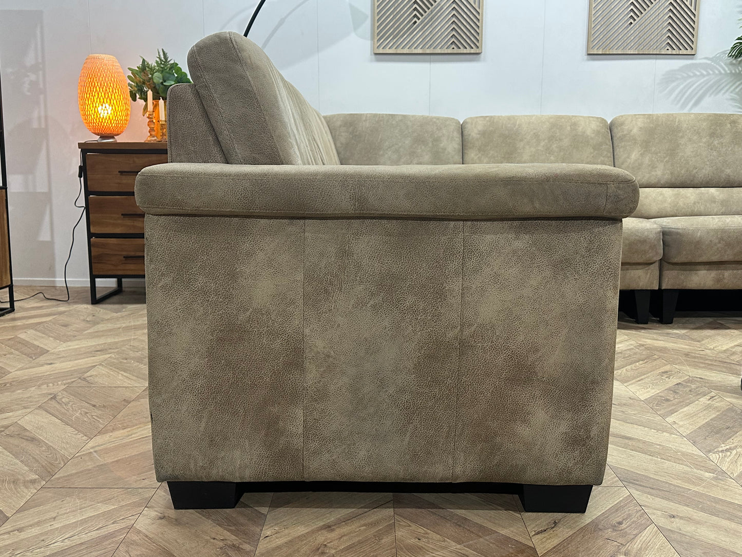 Beige Suède Stoffen Hoekbank ~ Inruilvoordeel