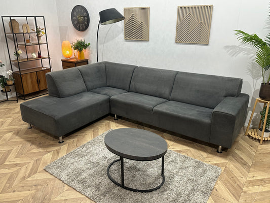 Antraciet Suède Stoffen Hoekbank ~ Vaste Kussens
