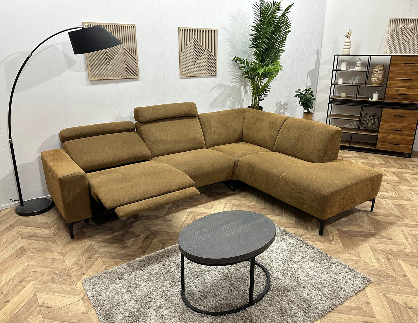 Bruine Suède Stoffen Hoekbank ~ Elektrisch Verstelbaar