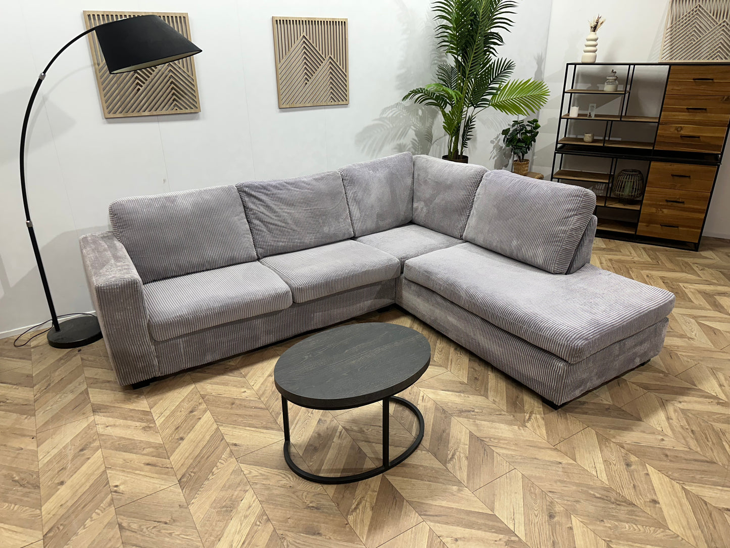 Licht Grijze Ribstof Hoekbank ~ Nieuwstaat