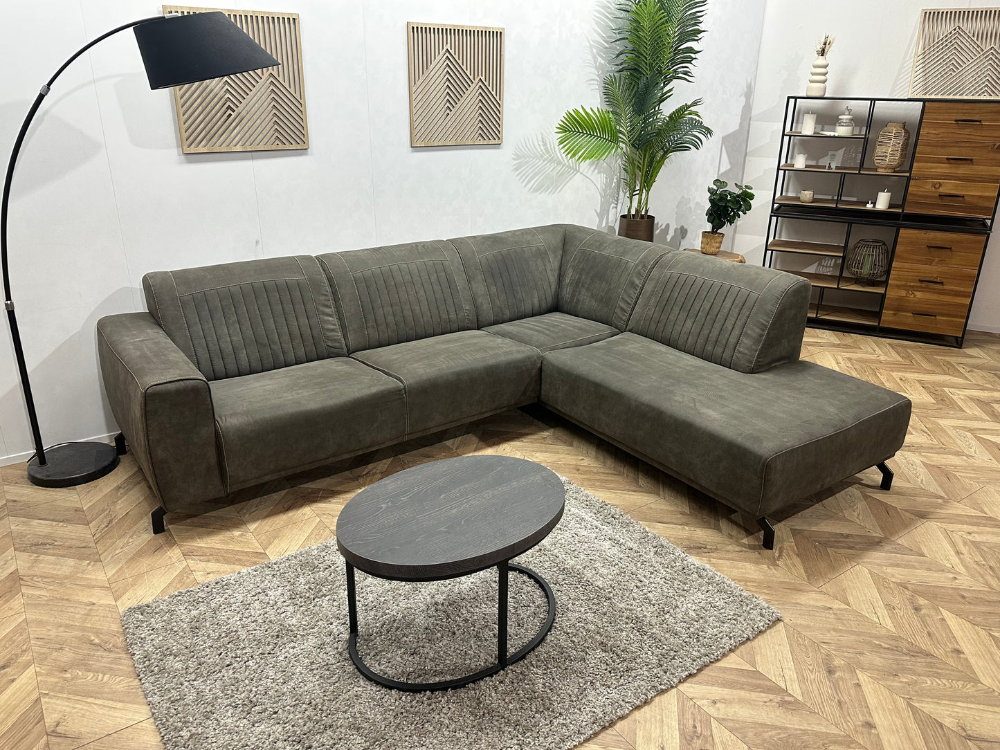 Antraciet Suède Stoffen Hoekbank ~ Vaste Kussens