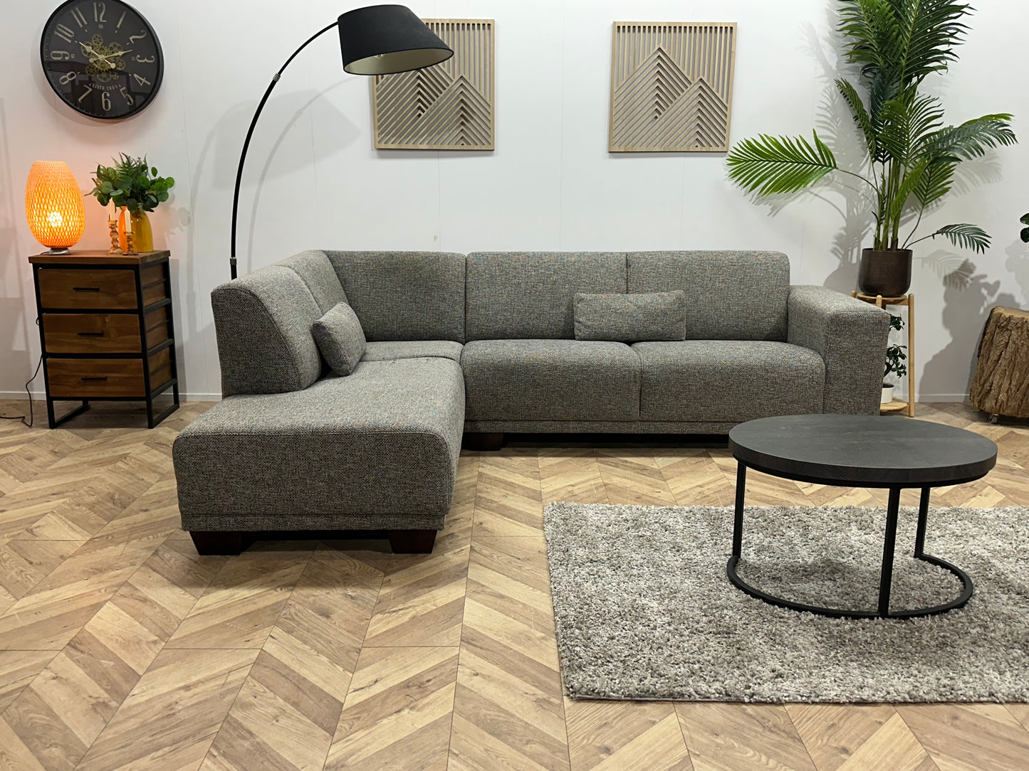 Grijze Hoekbank ~ Vaste Kussens