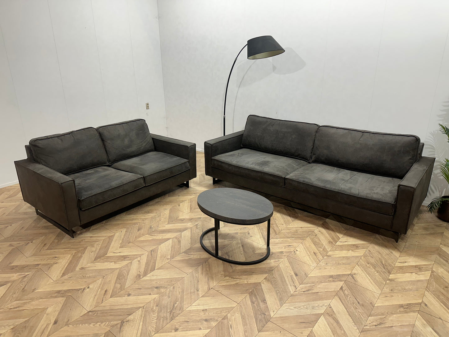 Antraciet Suède Stoffen Banken Set ~ Losse Kussens Met Afneembare Hoezen