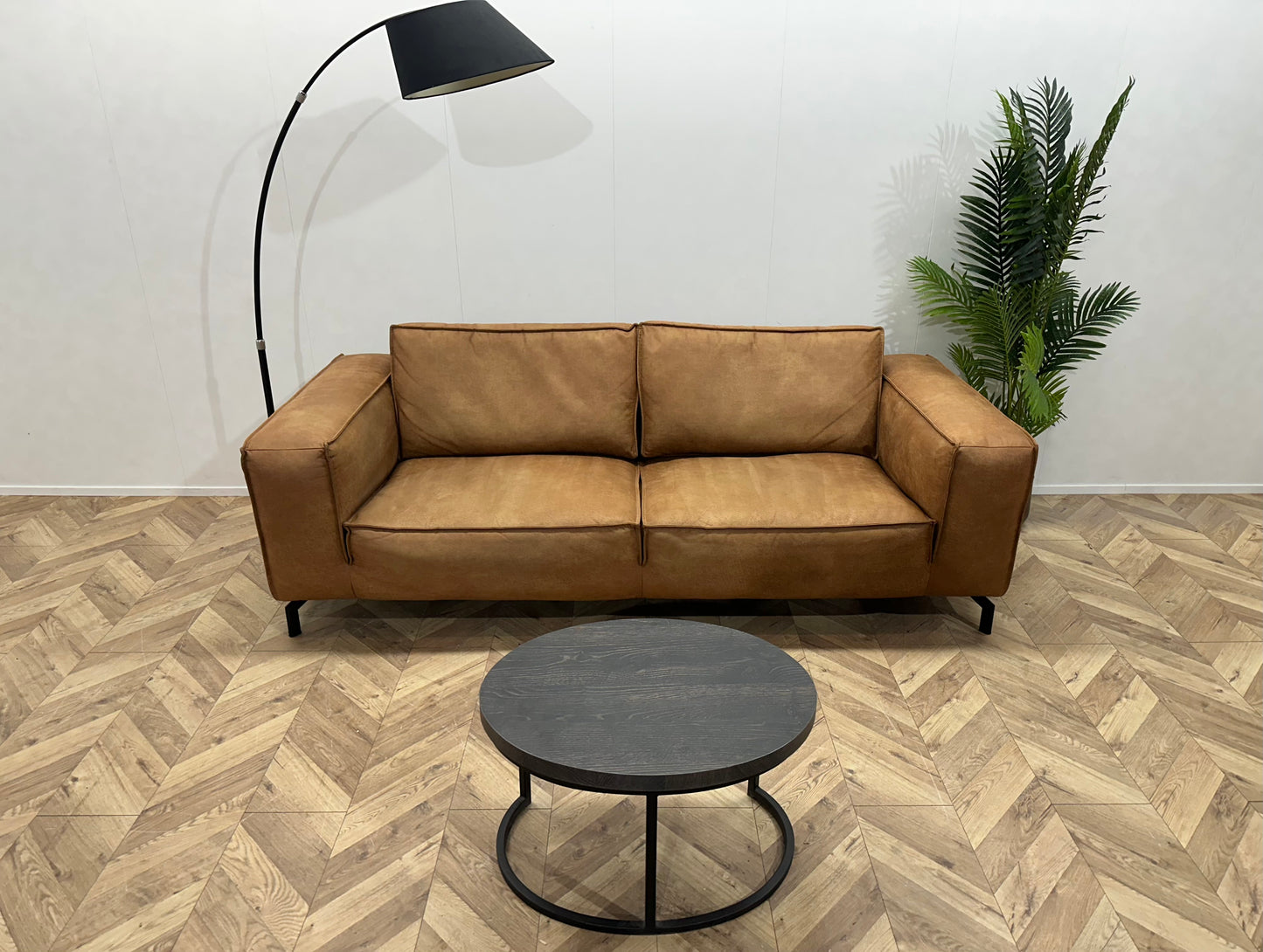 Trendhopper Cognac Bruine Suède Lederen 2.5-Zits Bank ~ Losse Rugkussens Met Afneembare Hoezen