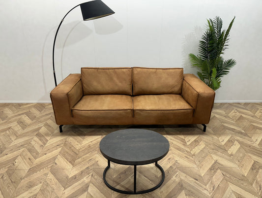 Trendhopper Cognac Bruine Suède Lederen 2.5-Zits Bank ~ Losse Rugkussens Met Afneembare Hoezen