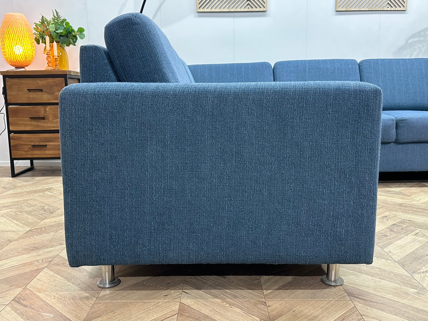 Blauwe Hoekbank Inc Hocker ~ Losse Rugkussens Met Afneembare Hoezen