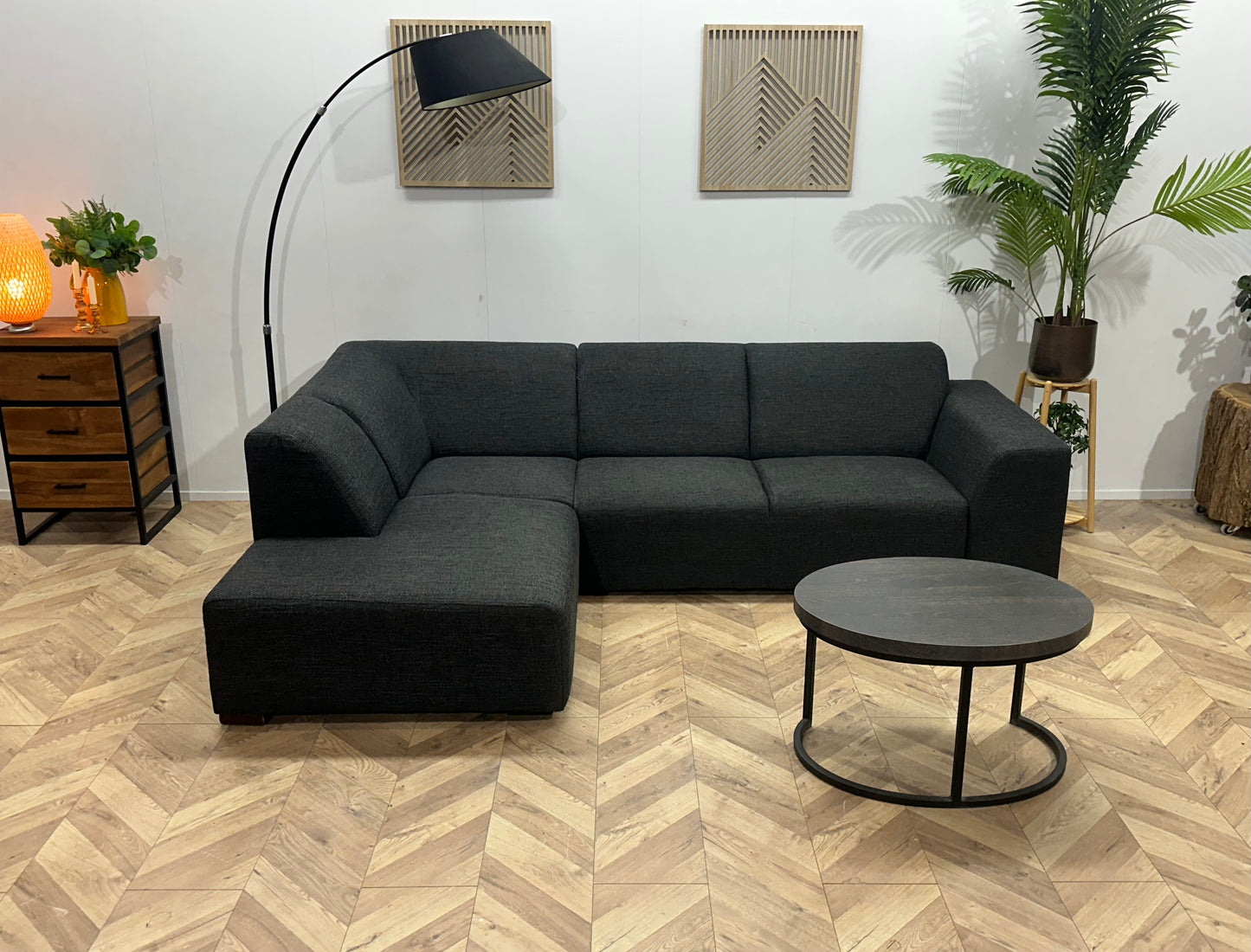 Antraciet Hoekbank ~ Vaste Kussens