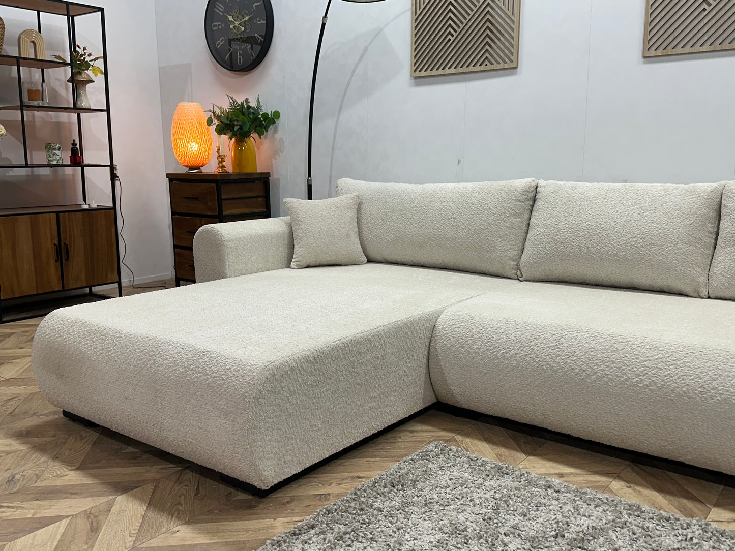 !Showroommodel! Witte/Crème Bouclé Hoekbank