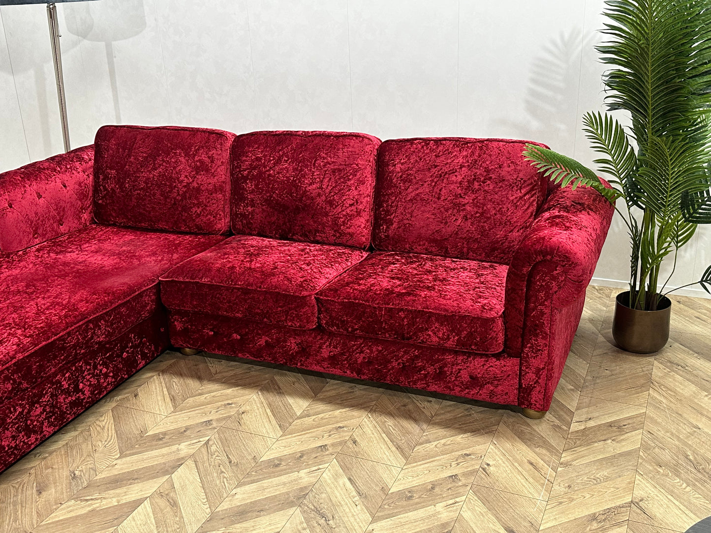 Rode/Roze Velvet Hoekbank ~ Losse Kussens Met Afneembare Hoezen