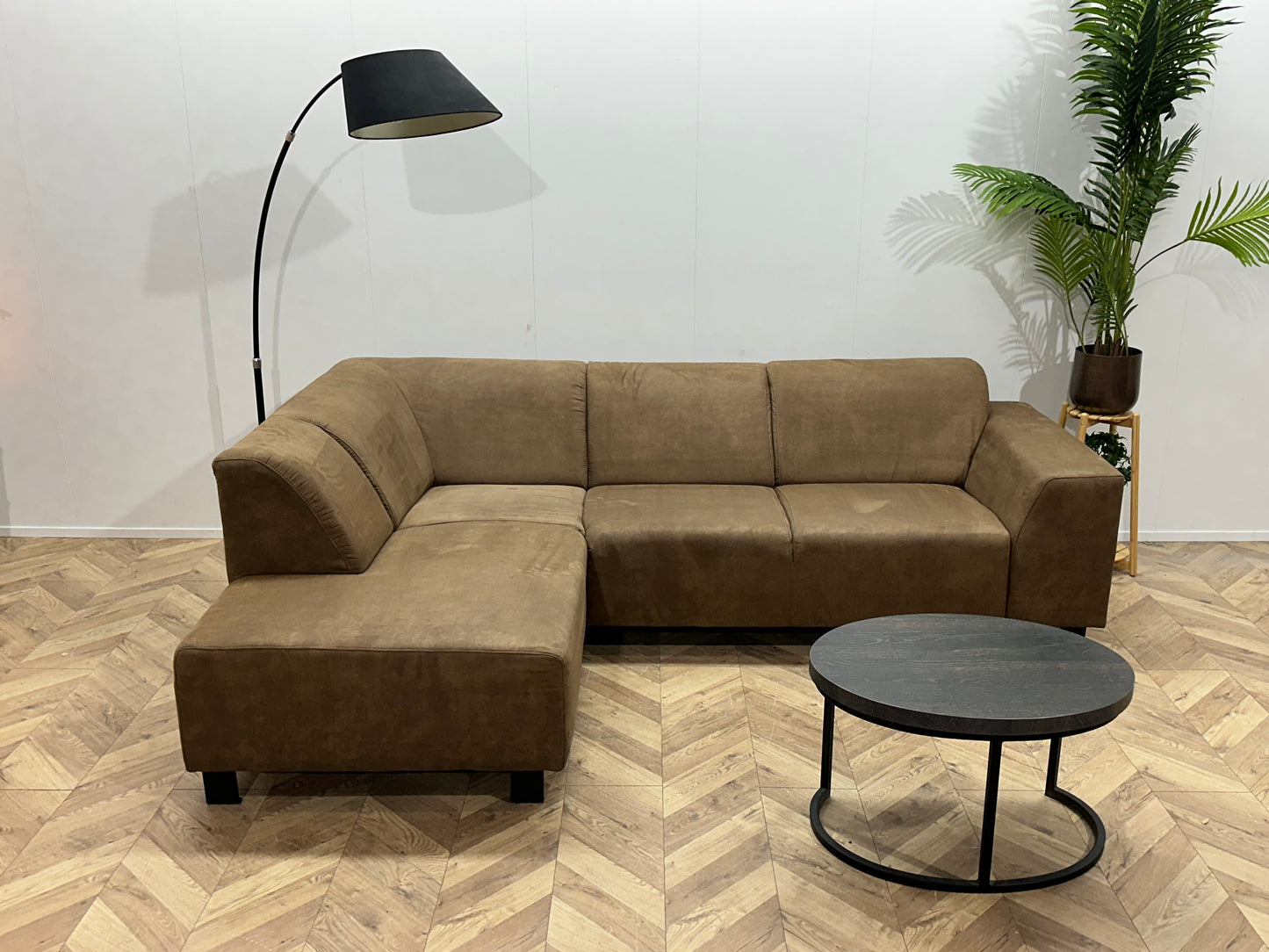 Bruine Suède Stoffen Hoekbank ~ Vaste Kussens