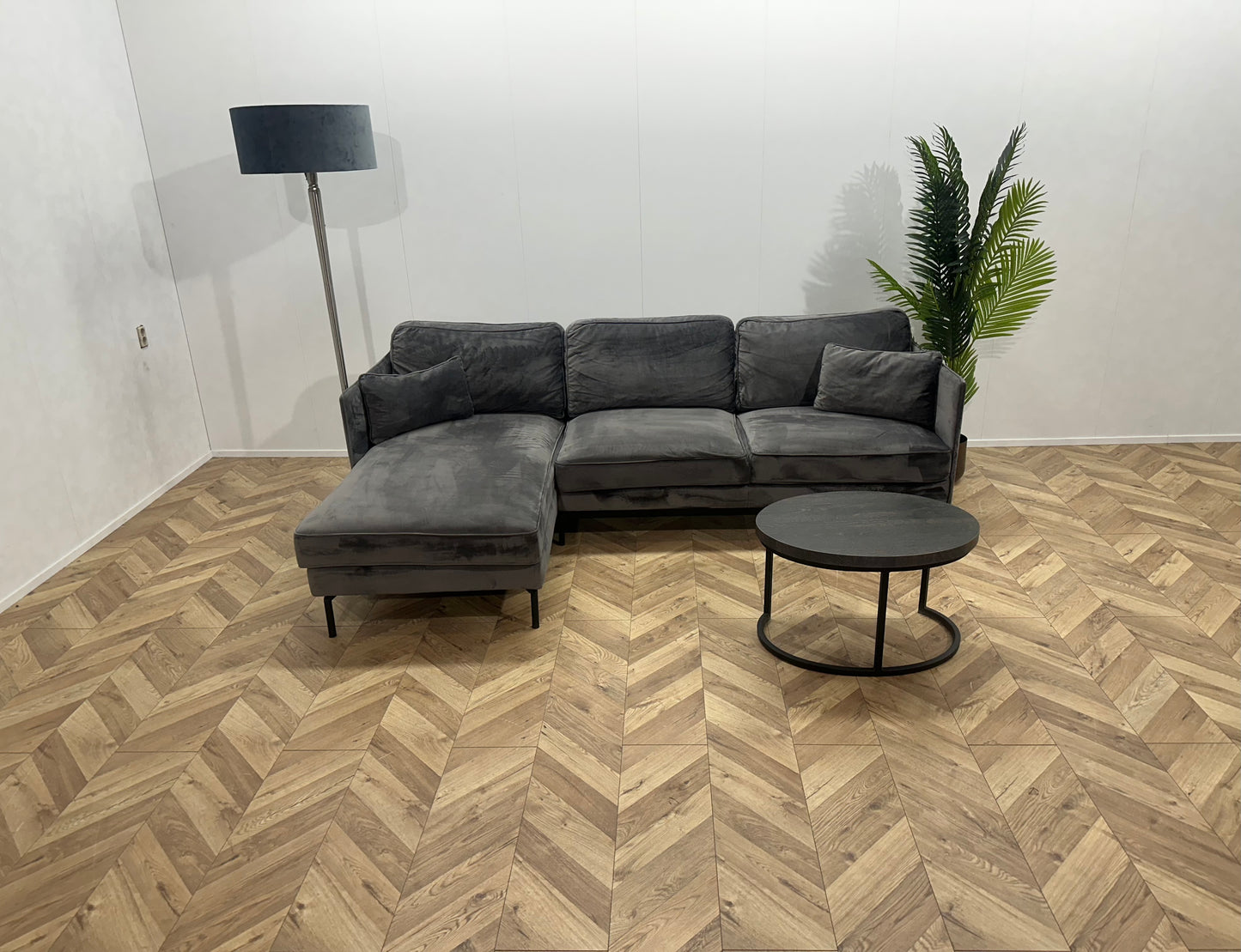 !Showroom Model! Antraciet Velvet Hoekbank ~ Nieuwstaat