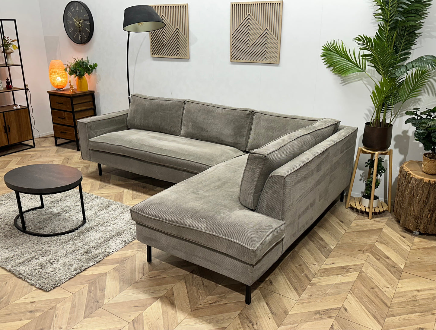 Woood Licht Grijze Ribstof Hoekbank ~ Nieuwstaat