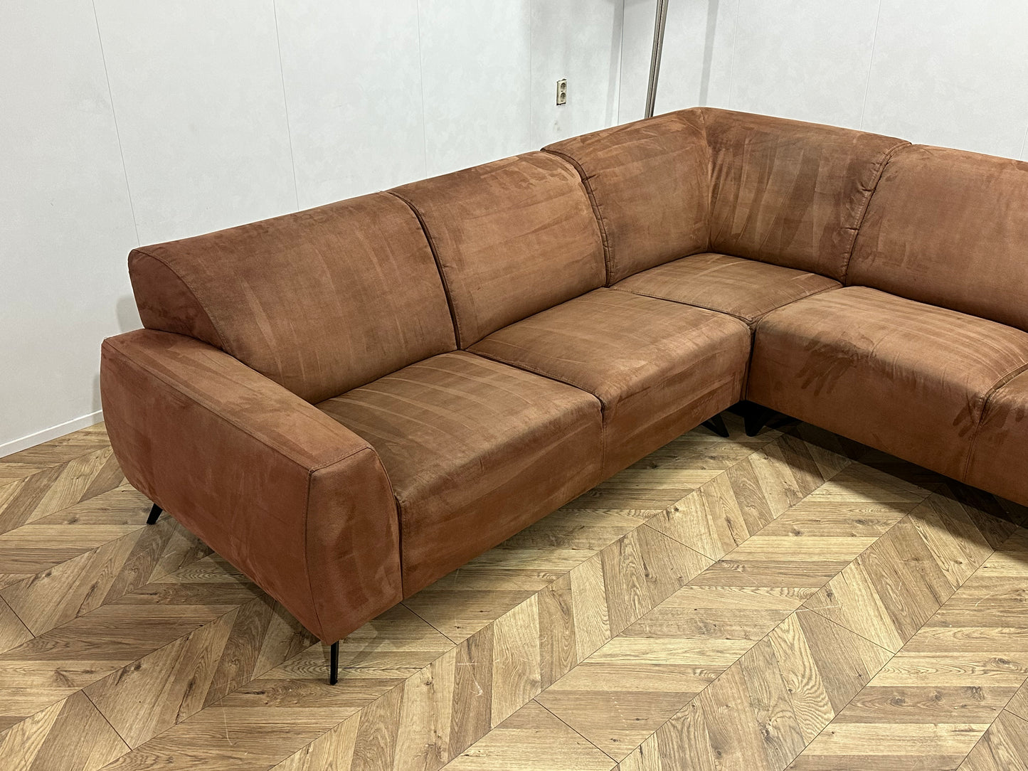 Cognac Bruine Suède Lederen U Bank ~ Vaste Kussens