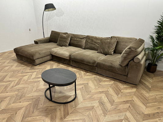 Bruine/Goude Velvet Hoekbank ~  Losse Kussens Met Afneembare Hoezen
