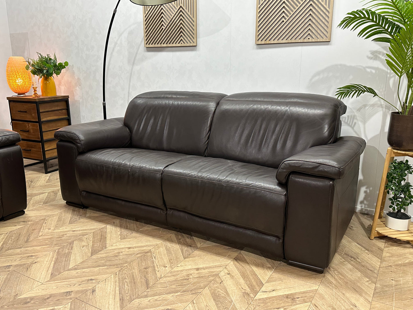 Bruine Echt Lederen 2.5-Zits Bank Inc Fauteuil ~ Verstelbare Hoofdsteunen