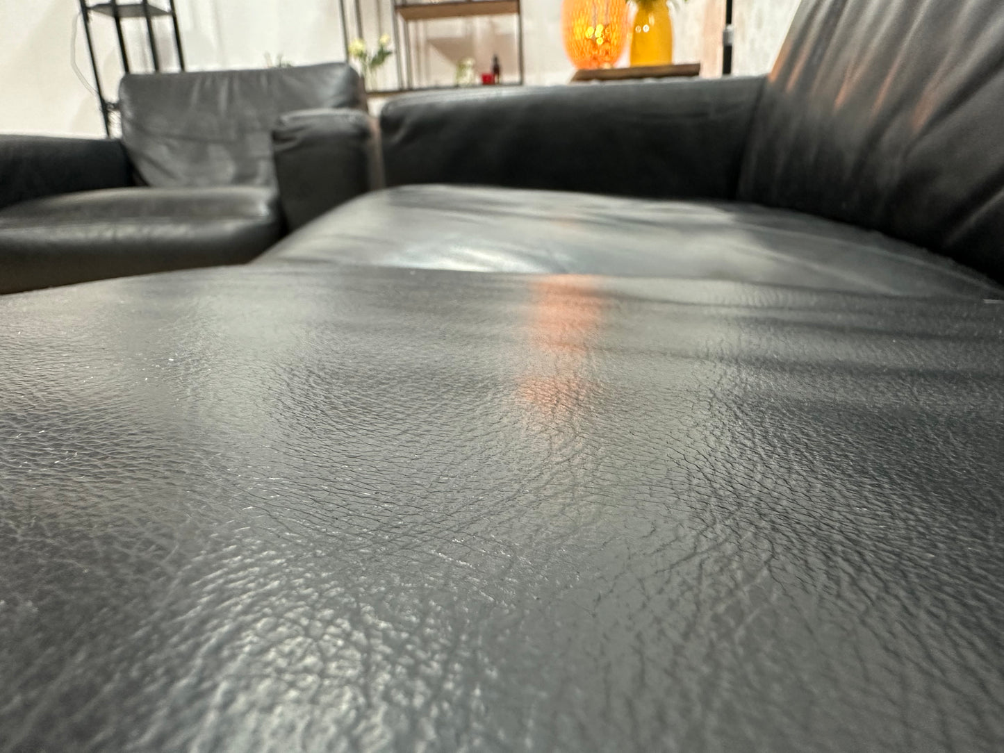 Zwarte Echt Lederen 2.5-Zits Bank Inc Fauteuils ~ Vaste Kussens