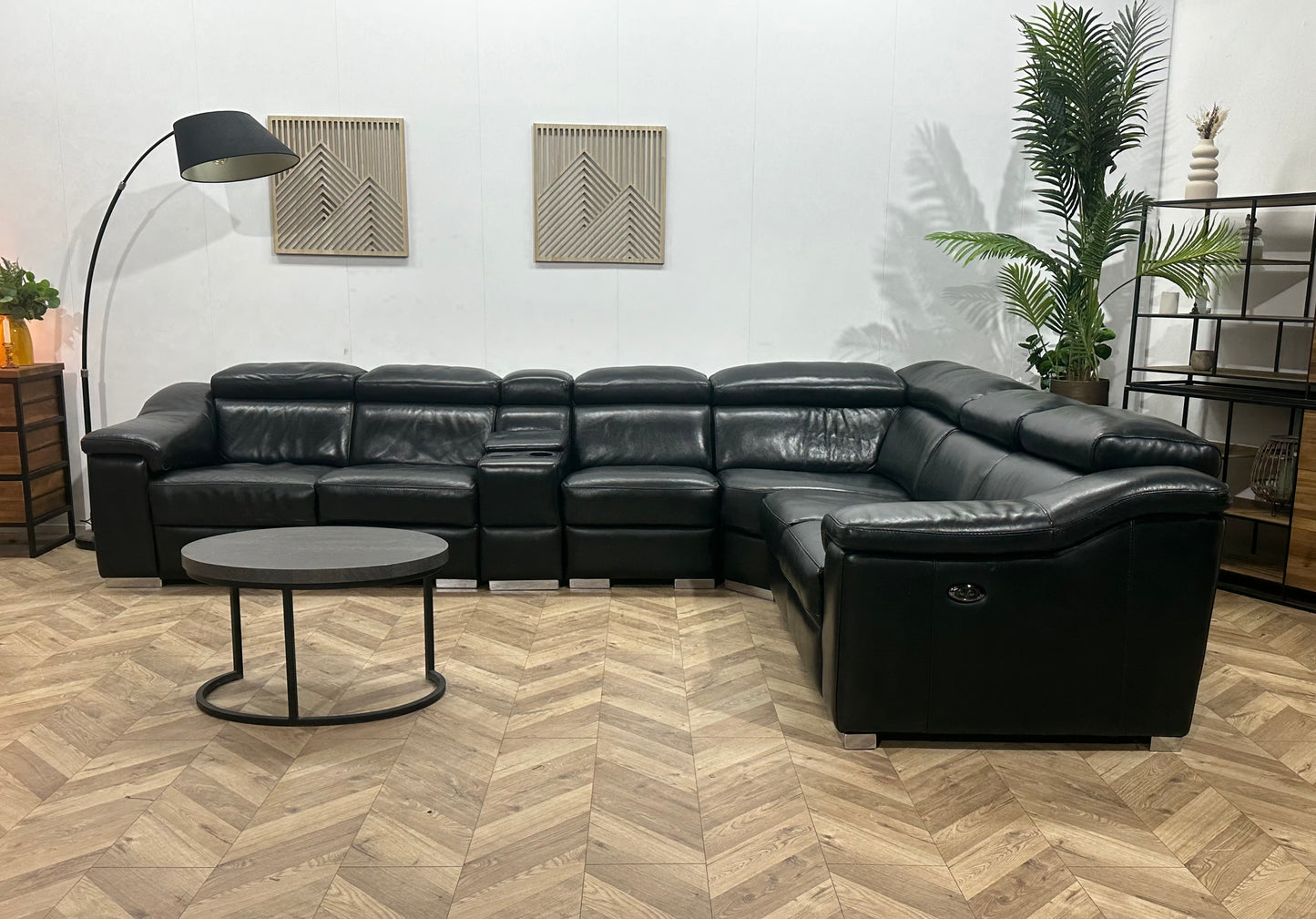 Zwart Echt Lederen Ruime Hoekbank ~ Relaxfunctie ~ Kleine Opbergruimte ~ Verstelbare Hoofdsteunen