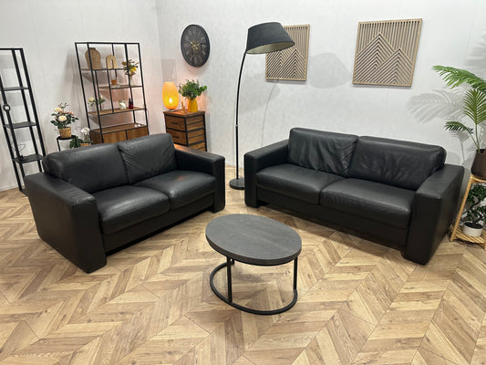 Zwart Echt Lederen Banken Set ~ Vaste Kussens