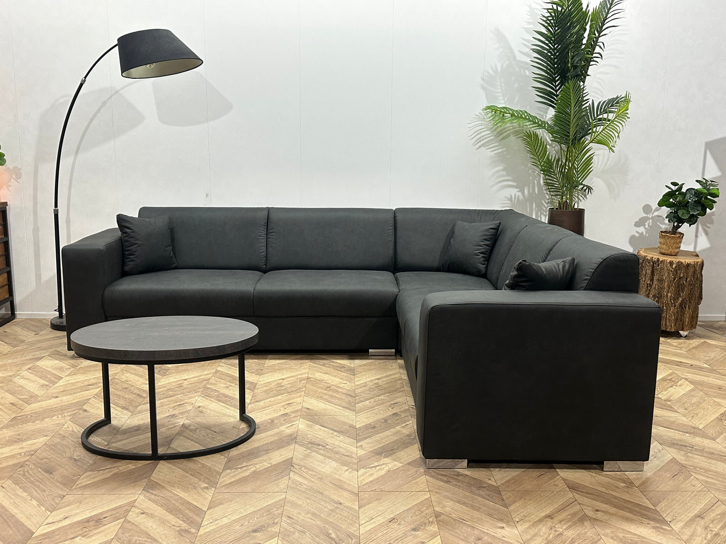 !Showroommodel! Antraciet Leather Look Hoekbank