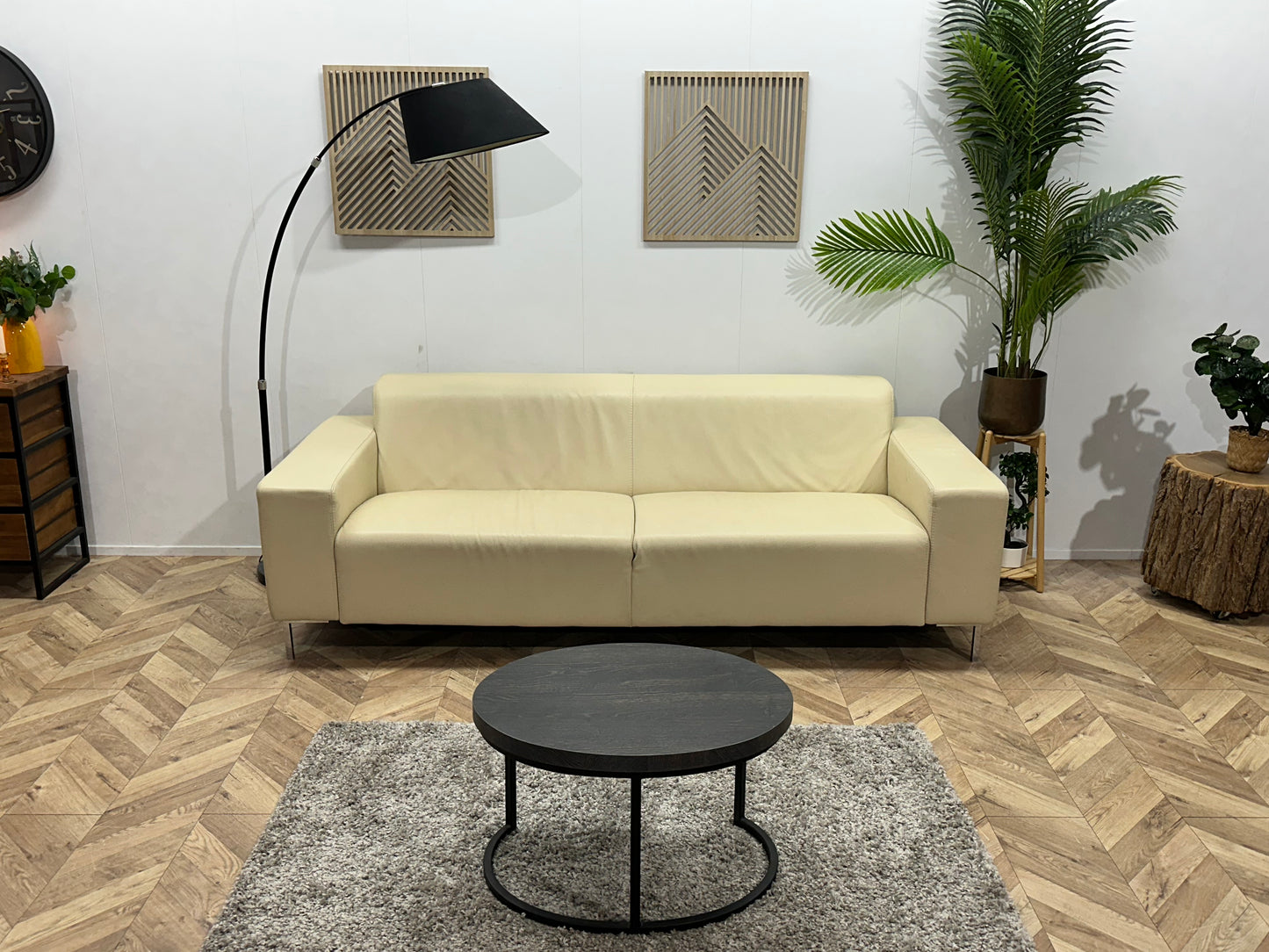 L’Ancoza Crème Echt Lederen 2.5-Zits Bank ~ Vaste Kussens