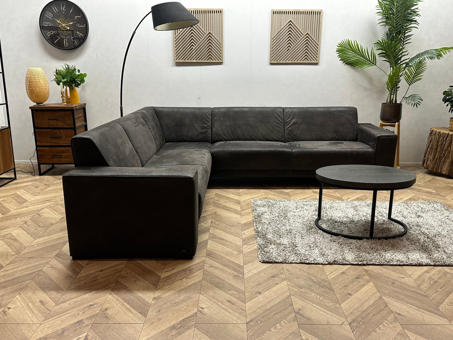 Antraciet Suède Stoffen Hoekbank ~ Vaste Kussens