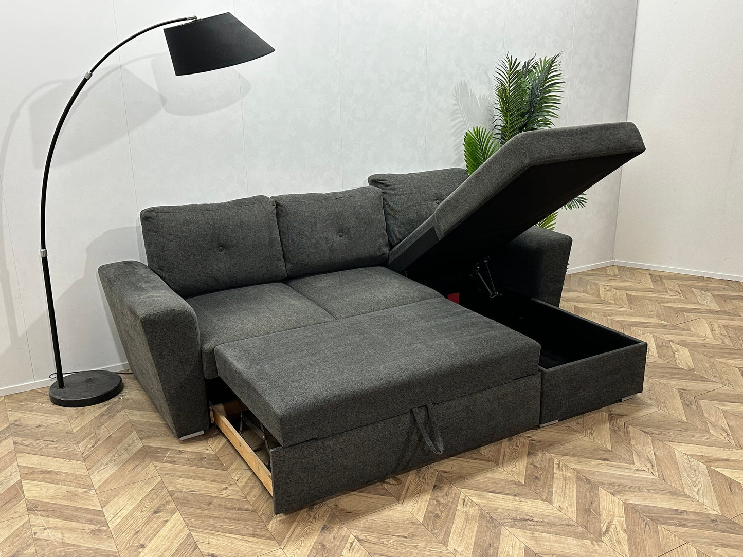 Grijze Hoekbank ~ Opbergruimte ~ Slaapfunctie