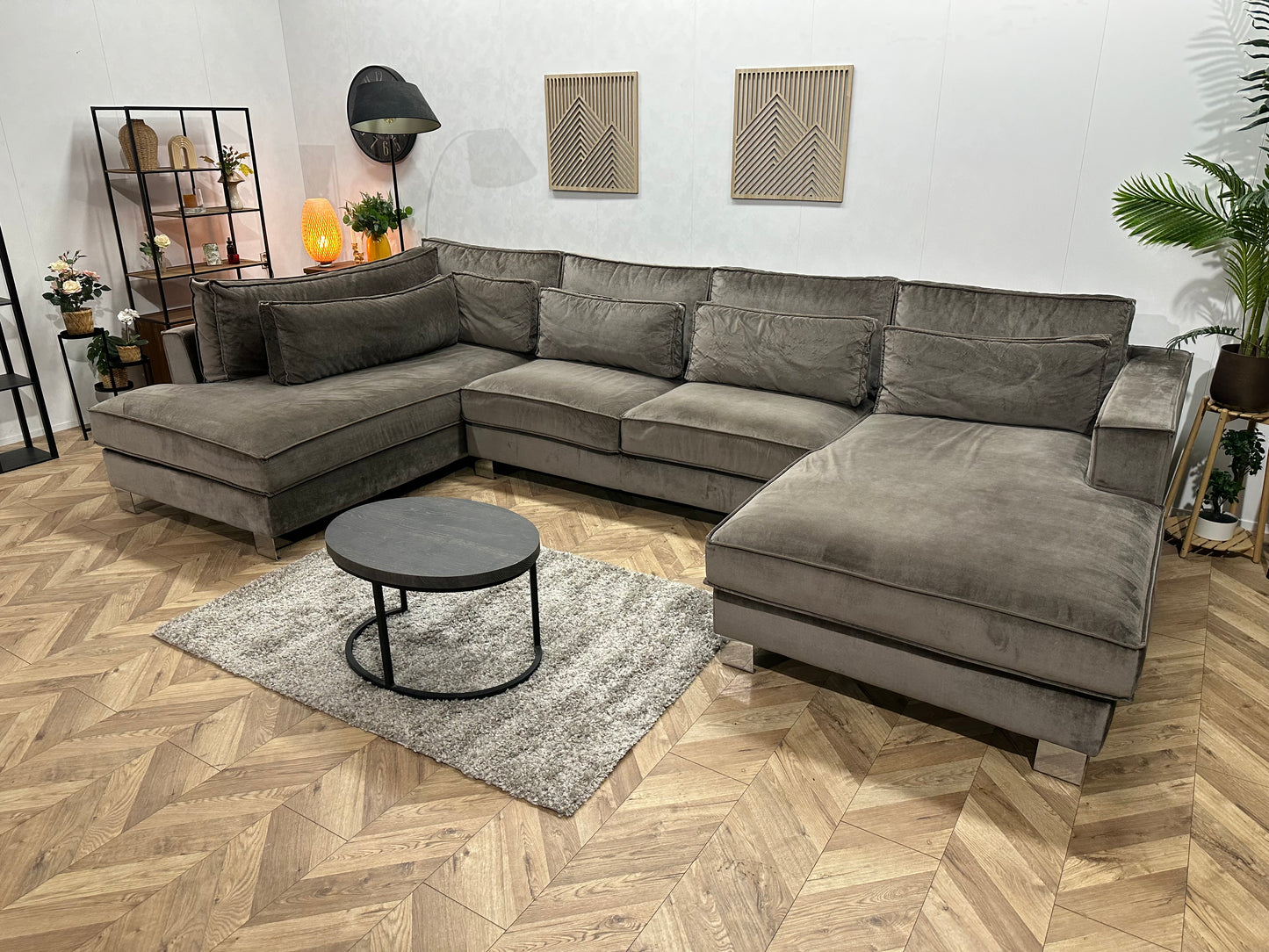 Antraciet Velvet U Bank ~ Losse Kussens Met Afneembare Hoezen