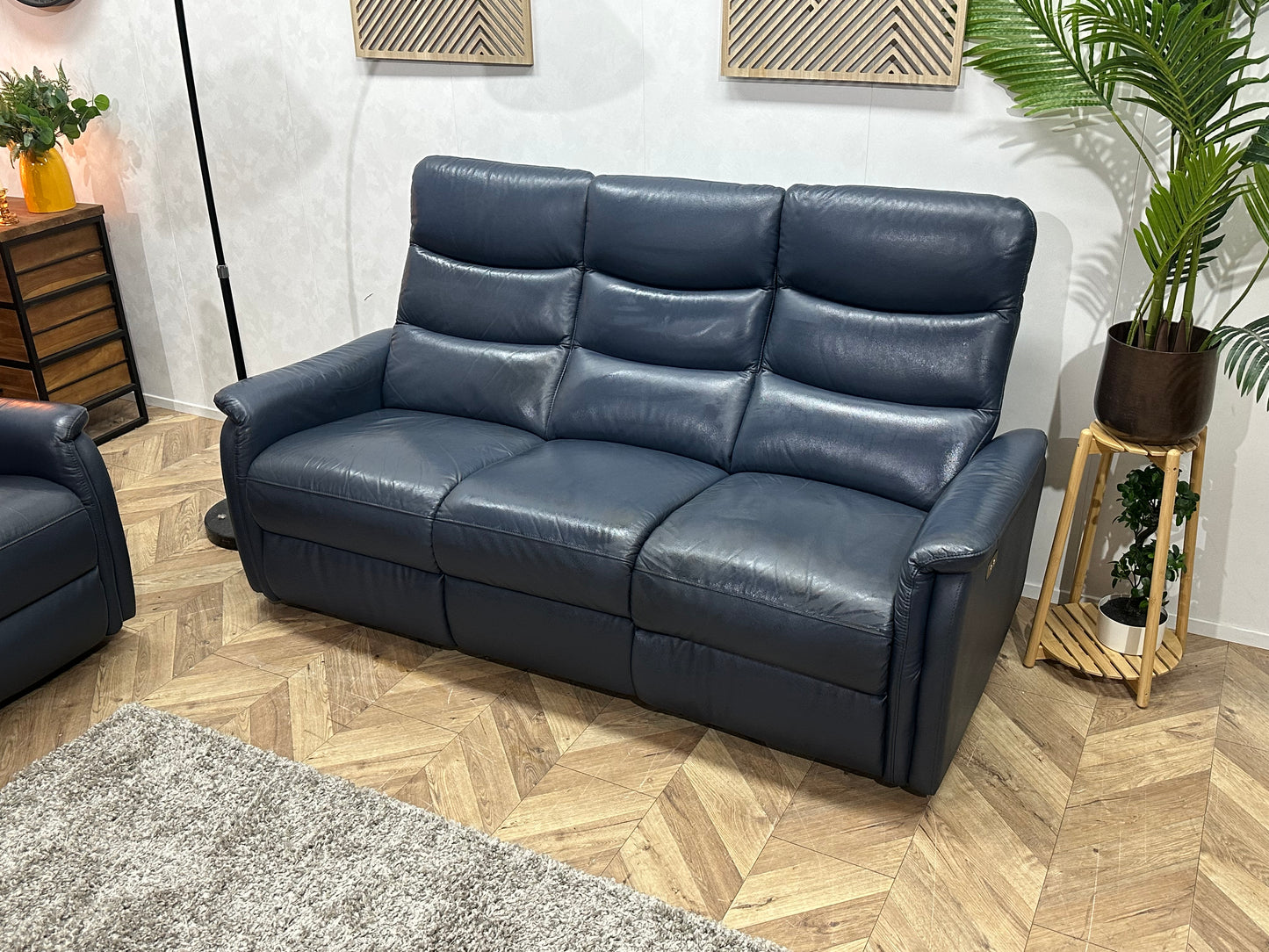 Donker Blauwe Echt Lederen Banken Set ~ Relaxfunctie