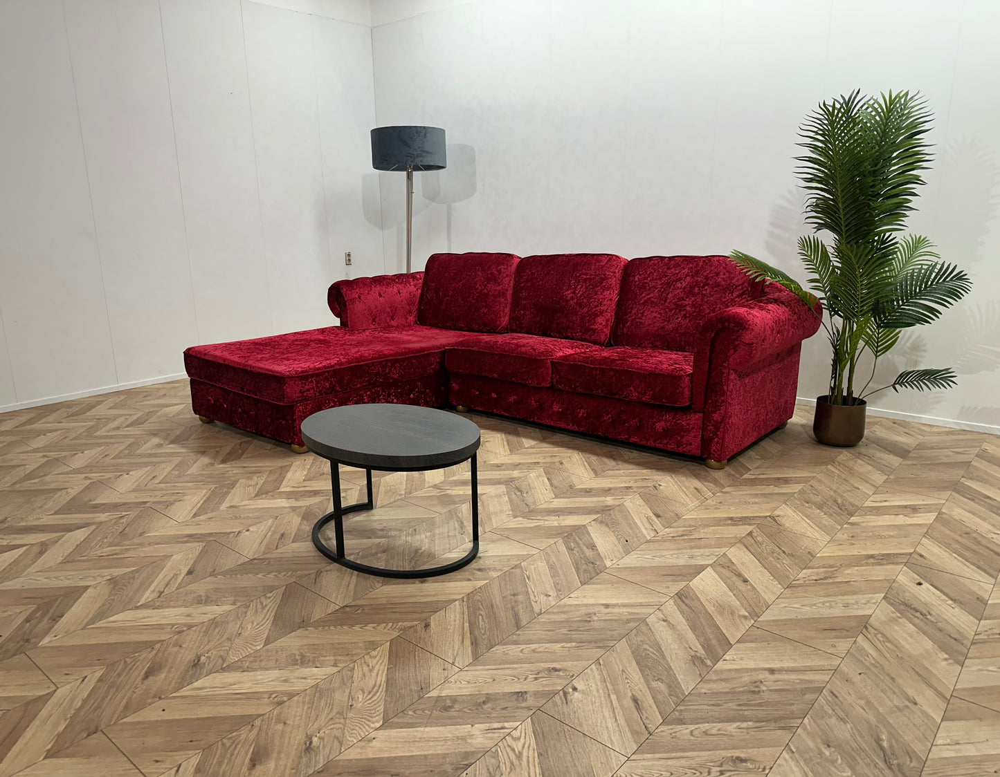 Rode/Roze Velvet Hoekbank ~ Losse Kussens Met Afneembare Hoezen