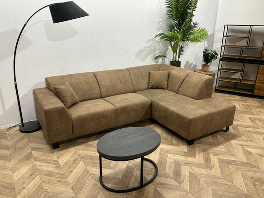 Bruine Suède Lederen Hoekbank ~ Vaste Kussens