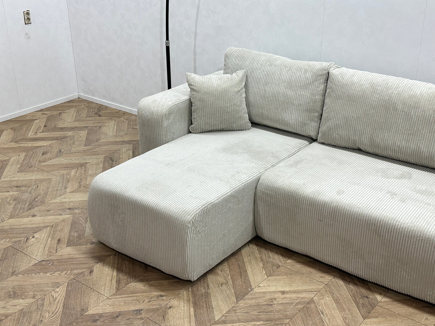 !Showroommodel! Witte Ribstof Hoekbank