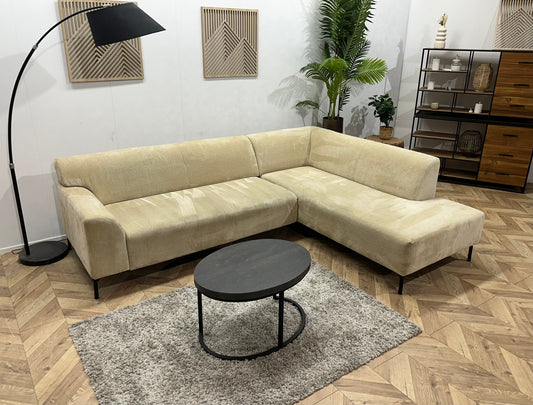Crème Bouclé Stoffen Hoekbank ~ Vaste Kussens
