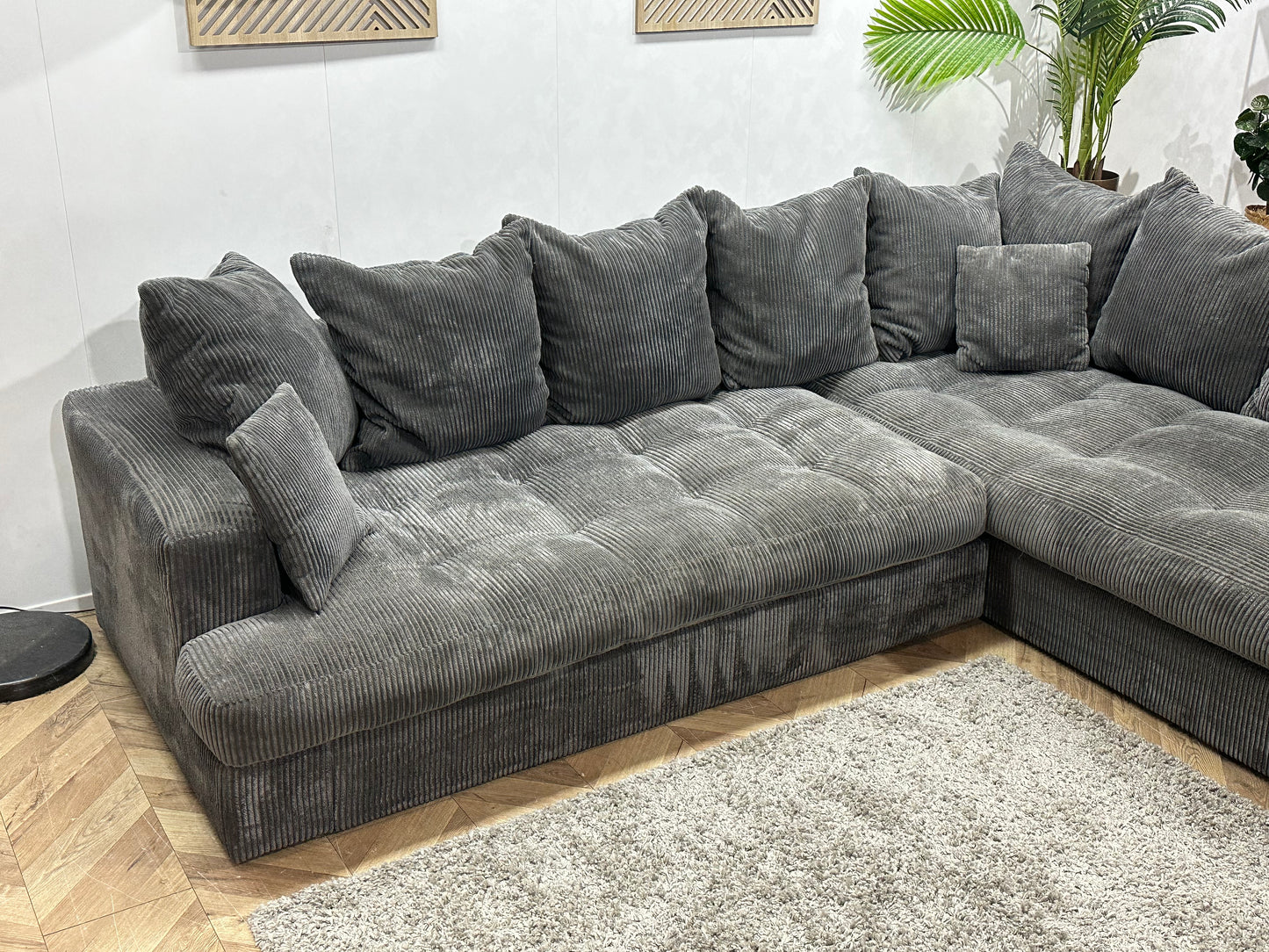 Antraciet Ribstof Hoekbank ~ Losse Kussens Met Afneembare Hoezen