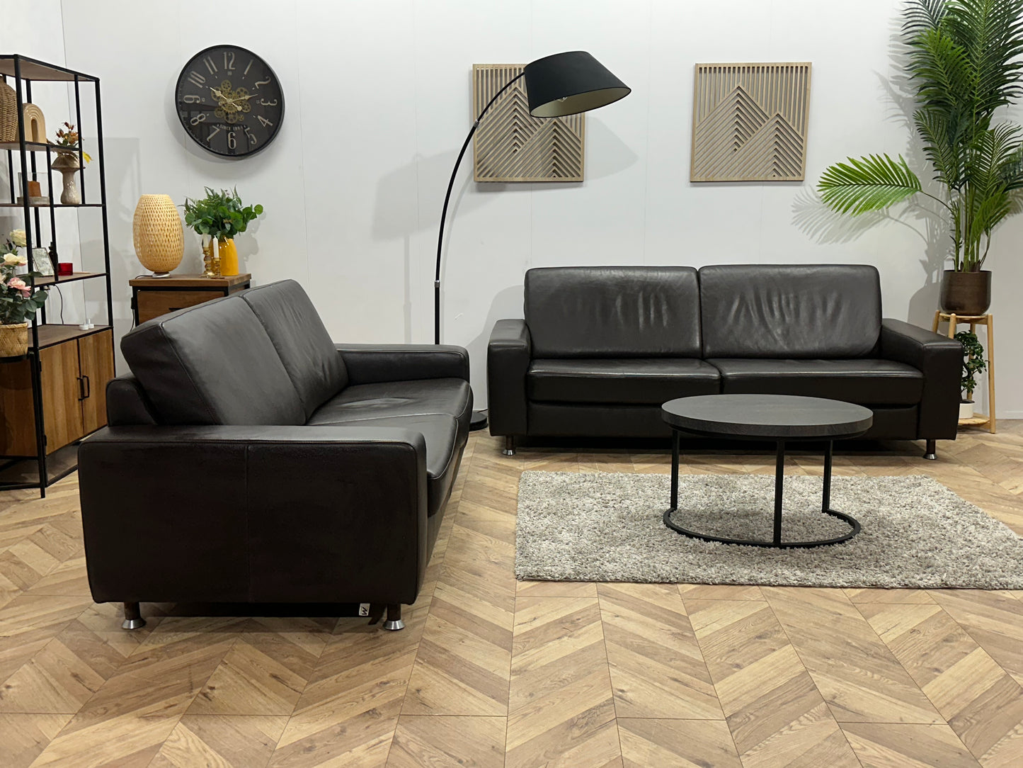 Montèl Bruine Echt Lederen Banken Set ~ Vaste Kussens