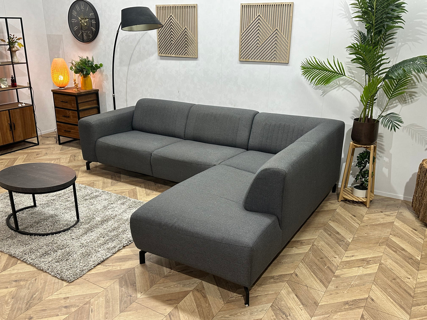 Grijze Hoekbank ~ Vaste Kussens